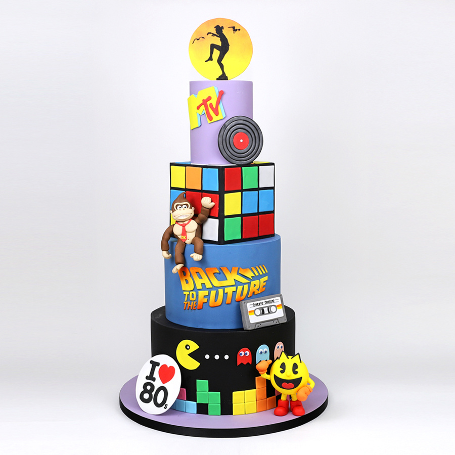 80s themed wedding cake